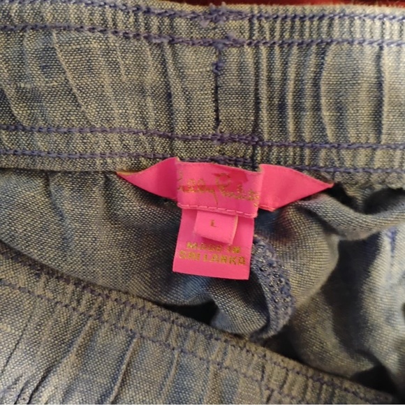 Lilly Pulitzer Light Blue Drawstring Pants 100% Linen Lightweight Stretch Size L - Picture 4 of 8
